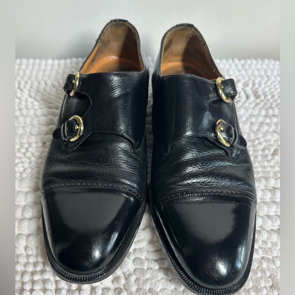 Mezlan Black Leather Double Monk Strap Slip On Shoes, Size 10M